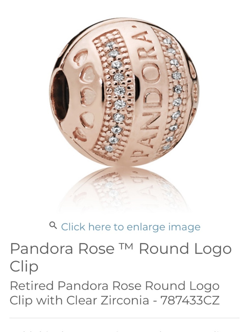 Pandora Rose Round Logo Clip Charm - 787433CZ